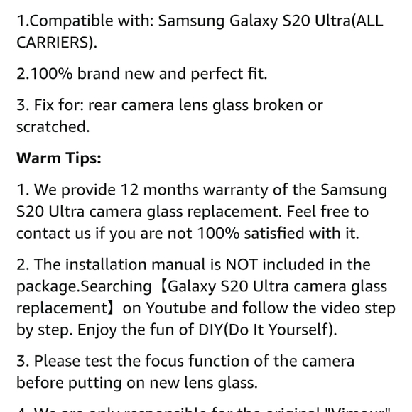 Rear Camera Glass Lens Replacement for Samsung Galaxy S20 Ultra - Picture 8 of 9